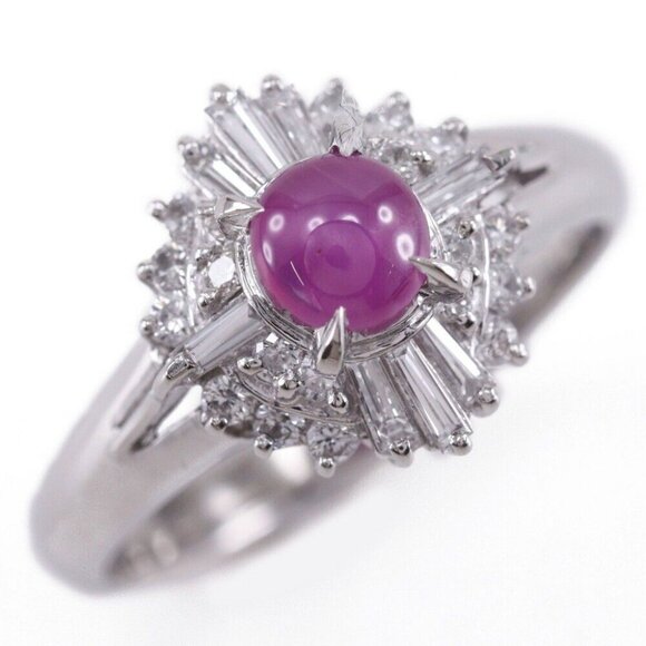 Ring Pt900Platinum/Star ruby/diamond #5.6(US Size) 5.6g Women